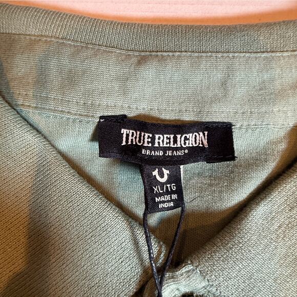 True Religion Polo Shirt XL Green Bay Logo Trim Relaxed Fit Short Sleeve NWT - Picture 5 of 8